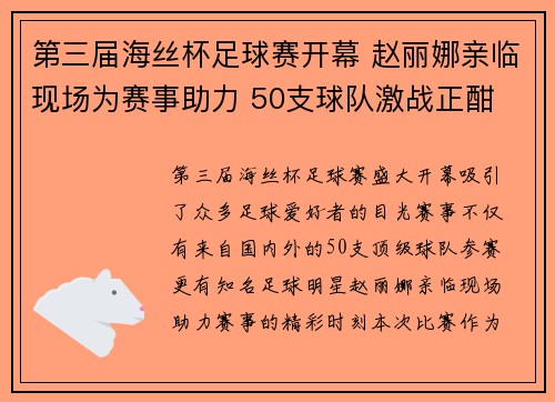 第三届海丝杯足球赛开幕 赵丽娜亲临现场为赛事助力 50支球队激战正酣